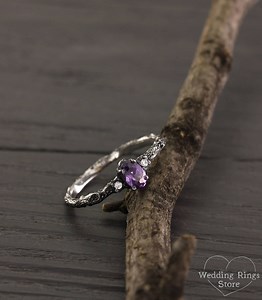 Tree Small Engagement Ring With Amethyst, Tiny Silver Engagement Ring, Amethyst Tree Ring, Birthstone Ring, Delicate Engagement Ring - Etsy