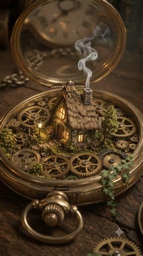 Tiny Cottage Inside a Pocket Watch ⏳✨ Clock Ticking & Fluttering Sounds #animation