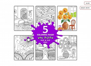 Van Gogh Style Coloring Pages | Sunflowers Starry Night Fields Bedroom | Art Therapy | Printable PDF SVG PNG Printable Coloring Books - Etsy