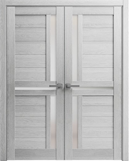 Solid French Double Doors 48 x 96 inches | Veregio 7288 Light Grey Oak with Frosted Glass | Wood Solid Panel Frame Trims | Closet Bedroom Sturdy Doors