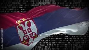 Binary code on flag of Serbia. Program source code or Hacker concept on Serbian flag. Serbia digital technology security, hacking or programming