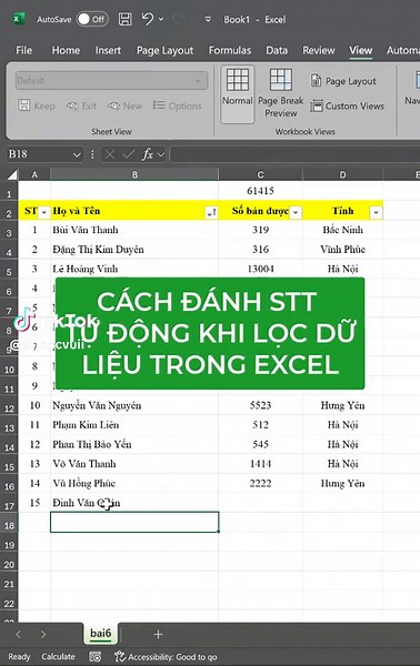 Cách đánh STT tự động trong Excel