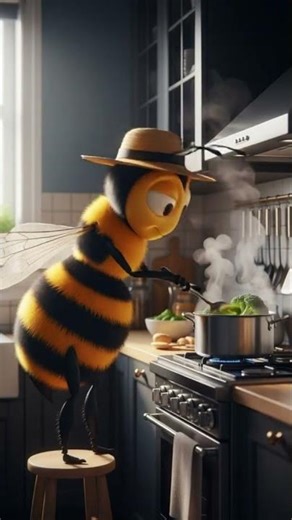 Cute Bee Cooking Broccoli 🐝🥦 | Funny Kitchen Scene #bee #funny