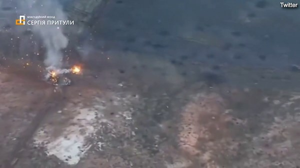 Russian tank explodes creating huge fireball in Ukrainian attack