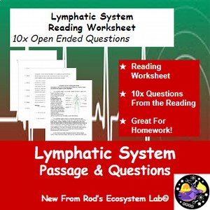Lymphatic System Reading Worksheet **Editable**