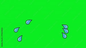 2d animated cartoon tears of sadness and crying that fall out of left and right eyes. loop cycle You can put on the face of any character in green screen chroma key. 4K resolution.