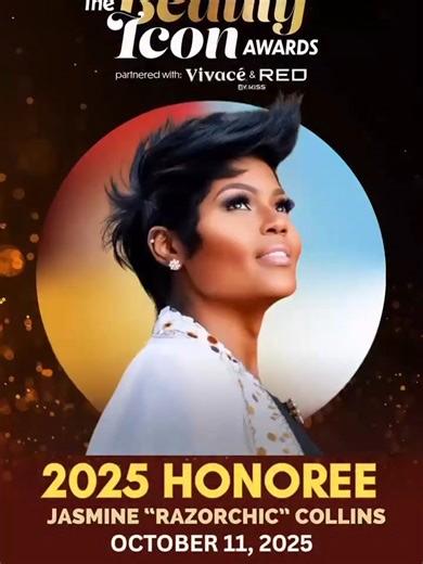 She gave voice to the voiceless through the chair — turning hair loss into hope, and pain into power. ✂️✨ We are proud to honor Jasmine “Razor Chic” Collins @officialrazorchic as a 2025 Beauty Icon Awards Honoree. #bbshow #VivacebyKiss