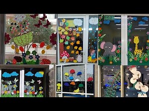 Classroom Window decorations ideas for School/Window decorations with paper flowers/Room window art