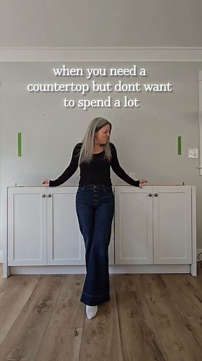 I made this seamless countertop from just $21 of sanded plywood, here’s how 👇🏻 This method is similar to the one I used in my viral budget-friendly butcher block countertop, but some people didn’t love that the original was made from soft pine. So here’s a much more durable option using plywood. ▪️Cut ¾" sanded plywood to size (mine was 18" × 75") ▪️Set the table saw to 45° ▪️Cut the plywood at 14" ▪️Flip the remaining piece face-down: (bevel against the fence) cut at 1.5" ▪️Left with a 2" bev