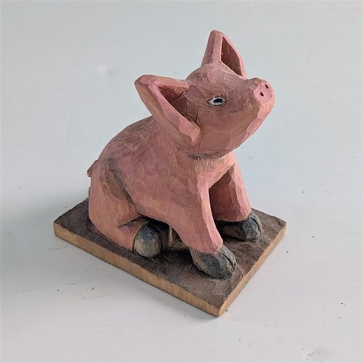 Hand Carved Folk Art Pig Figurine | Collectable Wood Carving - Etsy
