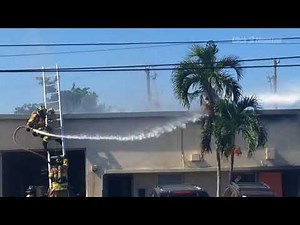 VIDEO: Firefighter falls from ladder while battling fire