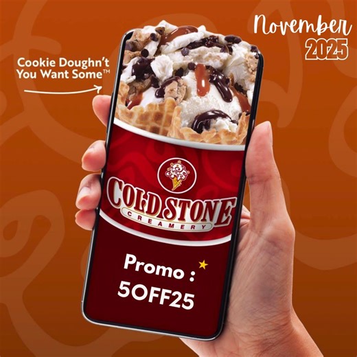 Give thanks for sweet deals! 🦃🍦✨ This November treat yourself before the feast and use promo code 🎁 5OFF25 to get $5 OFF any purchase of $25 or more at ColdStoneCreamery.com 🙌💛 Perfect time to stock up on your favorite fall flavors or surprise your crew with a pre-Thanksgiving treat! 🥧🍨 Hurry — this deal melts away soon! ⏰🍁 | Cold Stone Creamery