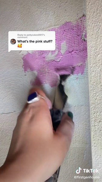 Reply to @pattycakes0917 Drydex Spackling paste goes on pink and turns white when it’s dry. #diytiktok #askontiktok #diyideas #homerenovation