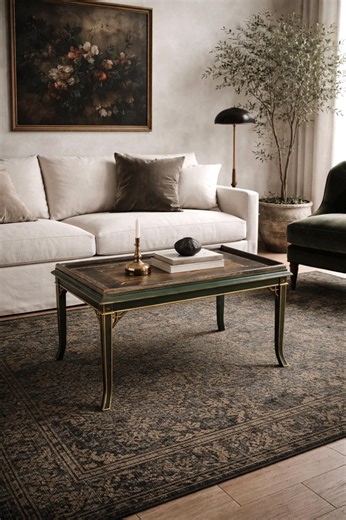 Vintage Mid 1900's Black Leather Top Green & Gold Coffee Table - Etsy