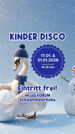 🪩❄️ Kinderdisco im FORUM – Eintritt frei! ❄️🪩 Am 17.01.2025 wird das FORUM Schwanthalerhöhe zur Partyzone für alle Kids! Von 14:00 bis 19:00 Uhr heißt es: tanzen, lachen & feiern 🎶✨ Das erwartet euch: 💃 Kinderdisco mit vielen Spezialeffekten 👑 Schneekönigin live auf der Bühne → tanzt mit den Kindern & zeigt kleine Choreos 🎨 Kinderschminken 🎁 Gewinnspiel: Das schönste Party-Outfit gewinnt einen 50 € Gutschein Kommt vorbei, zieht euer bestes Party-Outfit an und feiert mit uns eine unvergess