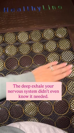 The deep exhale you didn’t even know your nervous system needed. Here’s what makes the Biomat different—and why it feels so calming, so fast: ✨ 3 things working together, not just heat: Infrared heat This isn’t surface-level warmth like a heating pad. Infrared heat penetrates deeper into tissues, gently warming the body from the inside out. That deep warmth helps relax muscles, increase circulation, and signal safety to the nervous system—without overheating you. Negative ions Negative ions are 
