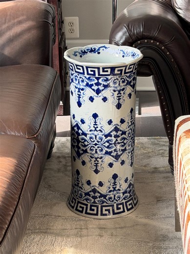 Vintage Porcelain Flow Blue White Umbrella Stand or Large Vase Asian Floral Design - 24"x11.75"x11.75" and 32 Pound - Etsy