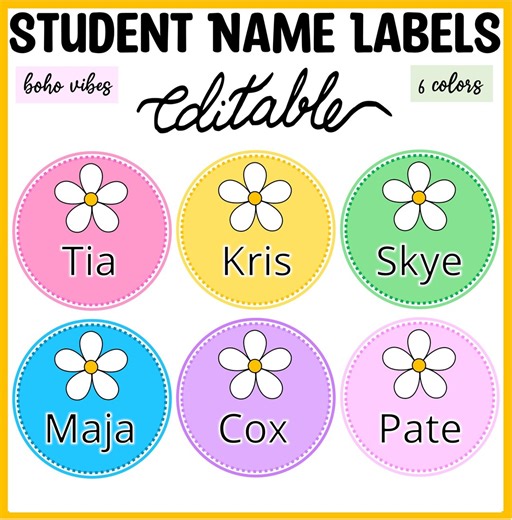 Daisy Name Labels, Spring Flowers Name Plates, Colorful Name Cards, Spring Labels, Cubby Tags, Back to School Labels - Etsy