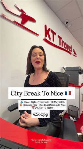 ✈️ Direct flights from Cork – 20 May 2026 🏨 Florence Nice – Rue Paul Deroulede, Nice 📅 20 May – 3 nights 👫 2 Adults ✔️ Classic Double Room – 1 Queen Bed, Non-Smoking ✔️ Room Only – explore the city and dine your way ✔️ Central location, perfect for sightseeing & French Riviera vibes ✈️ Flight Times (Cork – Nice): 🛫 Outbound 07:20 – 11:05 🛬 Return 11:45 – 13:25 ✔️ 2 x 10kg hand baggage included 💶 €560 per person 💳 Deposit €185 per person 🌴 Stroll the Promenade des Anglais, soak up the Riv