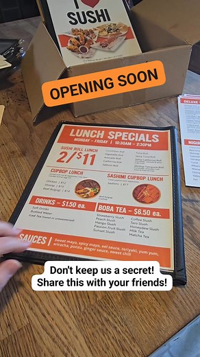 Sneak peak at the menu! Please follow us for upcoming opening date! | I-Love-Sushi
