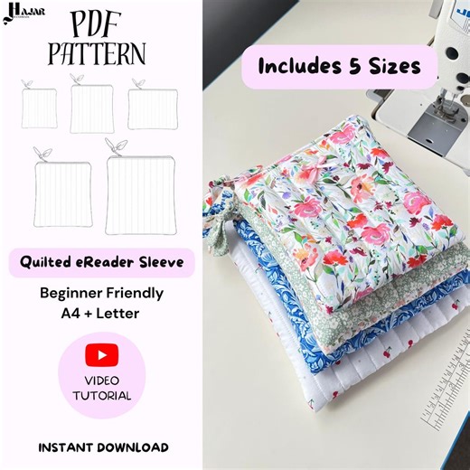 Quilted Ereader Sleeve Sewing Pattern | 5 Sizes Included | Digital PDF   Step-by-step Video Tutorial - Etsy UK