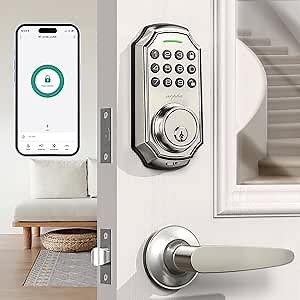 Smart Keyless Entry Door Lock with 2 Handle Set - 100 User Codes & One-Time Passcode - App Controlled Electronic Keypad - Auto-Lock Front Door - Easy Install