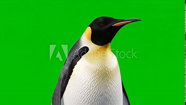 A realistic 3D animated Emperor Penguin waddles gracefully across the frame on a green screen background for easy keying.