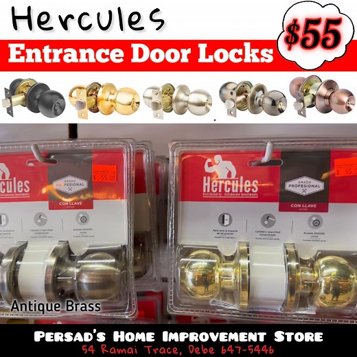Knowing how to PICK LOCKS has really OPENED a lot of DOORS for me…. HERCULES Door Locks Persad’s Home Improvement Store 54 Ramai Trace, Debe. Hardware & Household Store: 647-5446 Appliance & Furniture Store: 229-3426 WhatsApp: 316-1240 Website: https://persadshomestore.com #hardware #homestore #appliances #lock #padlock #combinationlock #keypad #fabricating #contractor #saftey #security #handle #door #doorlock #doorknob #keypadentry #doorhandle #keylessentry #securitydoorlock #nokeys #entrylock 