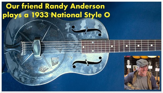 We forced our old friend Randy Anderson, who plays with Trailer Trash and used to play with Joey Molland, the Boogie Men, and many others, to play our brass-bodied 1933 National Style O. A fun impromptu demo of a cool guitar. | Willie's American Guitars