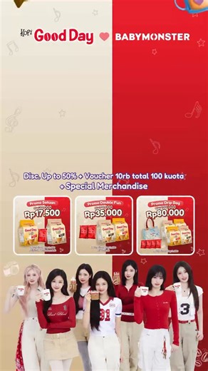 AIGOOOOO Udah siap dapetin photocard Good Day ❤️ BABYMONSTER? Jangan lupa untuk kosongin waktu lo di 11.11 Special Shopee Live buat dapetin: - Diskon sampai 50% - Voucher 10rb (untuk 100 kuota) - Merchandise spesial buat kamu! Siapin reminder dari sekarang, 11 November 2025 jam 12.00 WIB! See u there, chingu-deul!🫶🫶 #GoodDayxBABYMONSTER #HaveaGoodDaywithBABYMONSTER #KopiGoodDay #GoodDayLatte | Good Day ID