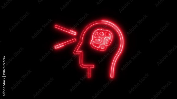 Psychology Stress Outline Icon in HD Video Neon Animation – Pressure and Mental Health Symbol on Black Background