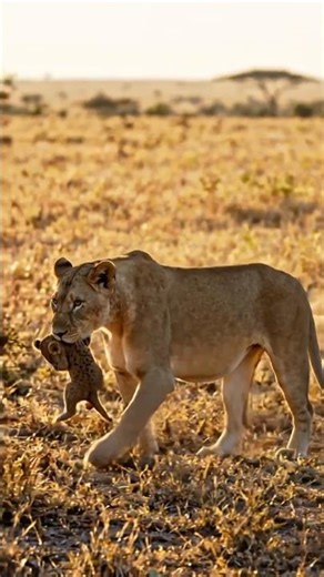 Lion Carrying A Baby #viralshortvideo #lion #wildlife