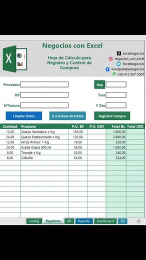 Hoja de cálculo para registrar compras en Excel