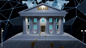 Cryptocurrency transactions. Moving coins from bank to bank. Operations in the banking system. Operation of the banking system. Online payment. Digital money exchange.