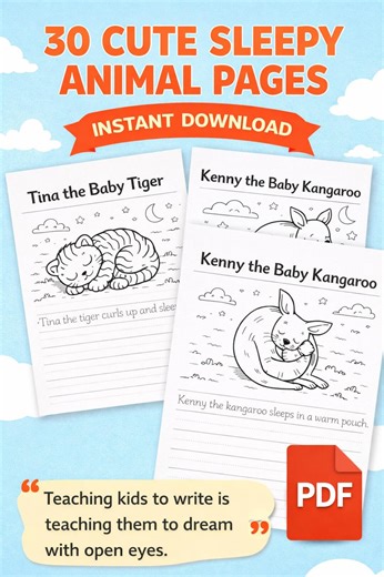Baby Animal Tracing Worksheets | Sleepy Story Pages for Toddlers (PDF) - Etsy