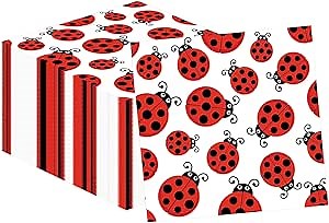 40pcs Ladybug Paper Napkins Fancy Cute Ladybug Lunch Dinner Tableware Disposable Paper Napkin Set Black Red Little Lady Beetle Party Themed for Girls Boys Birthday Baby Shower Party Supplies