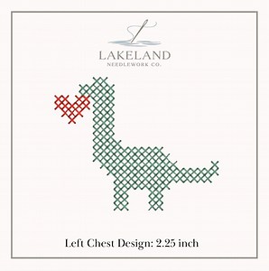 Valentine Dinosaur Cross Stitch Machine Embroidery Design - Left Chest Boy Dino Design - Etsy