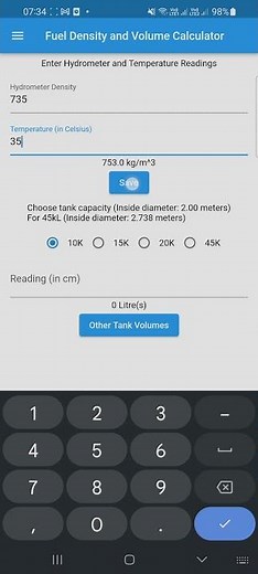 Fuel Density and Volume Calc app