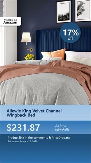Allewie King Velvet Channel Wingback Bed