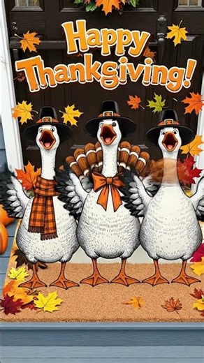 Funny Thanksgiving Goose Family Doormat Holiday Outdoor Rug