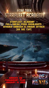 𝗦𝗧𝗔𝗥𝗙𝗟𝗘𝗘𝗧 𝗔𝗖𝗔𝗗𝗘𝗠𝗬 — 𝗙𝗨𝗟𝗟 𝗦𝗡𝗘𝗔𝗞 𝗣𝗘𝗘𝗞 𝗛𝗜𝗚𝗛𝗟𝗜𝗚𝗛𝗧𝗦 𝘈𝘛𝘏𝘌𝘕𝘈 𝘈𝘔𝘉𝘜𝘚𝘏 & 𝘝𝘐𝘕𝘈𝘙𝘐 𝘈𝘛𝘛𝘈𝘊𝘒 (𝟱𝟵 𝘚𝘌𝘊 𝘊𝘜𝘛) The #USSAthena cuts through the #Badlands as fractured #Tachyon distortion masks the falsified sensor picture moments before the first #Vinari strike detonates across the hull. This 59-second cut distils the full four-minute #StarfleetAcademy sneak peek into one cinematic burst — impact bloom, bridge scramble, and the 32nd-century tensio