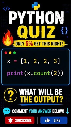 🔥 Only 5% Can Solve This Python Count Quiz! 🐍🤯 #Shorts #Python #pythonquiz #coding