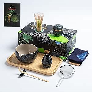 TEANAGOO Matcha Whisk Set, 10 Pcs Complete Set, Black, Matcha Kit with Tray, Bowl, Scoop, Sifter, Powder Jar, Gift for Matcha Lovers