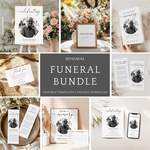 Minimal Funeral Bundle Template | Editable Memorial Service Program Invitation | Celebration of Life Printables | Instant Download #GR6 - Etsy France