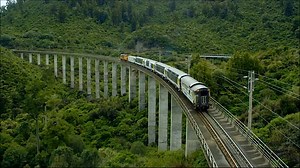 Footage shows KiwiRail's Northern Explorer train in New Zealand