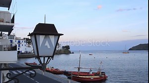 View of the bay of Cadaques from a high point of the promenade at sunset. Cadaqués, Costa Brava, Alt Empordar, Catalonia, Spain