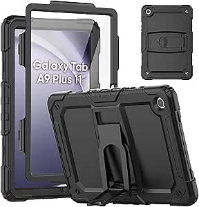 SEYMAC Case for Samsung Galaxy Tab A9 Plus 11 Inch 5G 2023, Built-in Screen Protector/Kickstand/Full-Body Shockproof Protective Case for Tablet A9+ 11'', Black