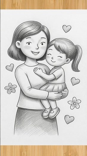 Very easy mothers day drawing - Drawing mother and little daughter outline #happymothersday #2026