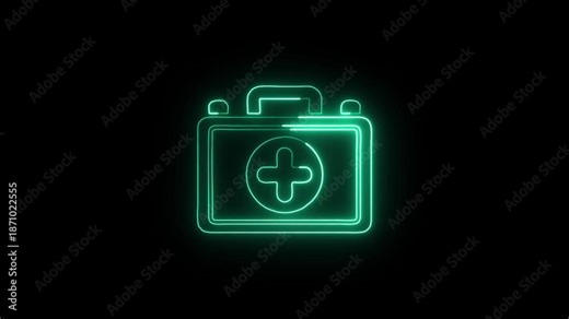 Emergency Kit Icon Animation with Glowing Lines on Black Background