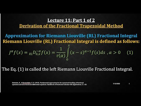Fractional Calculus| Riemann Integral| Fractional Trapezoidal Method| Lec 11: Part 1 of 2